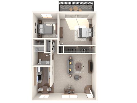 Floor plan for 2 beds, 1 bath, 900 sqft